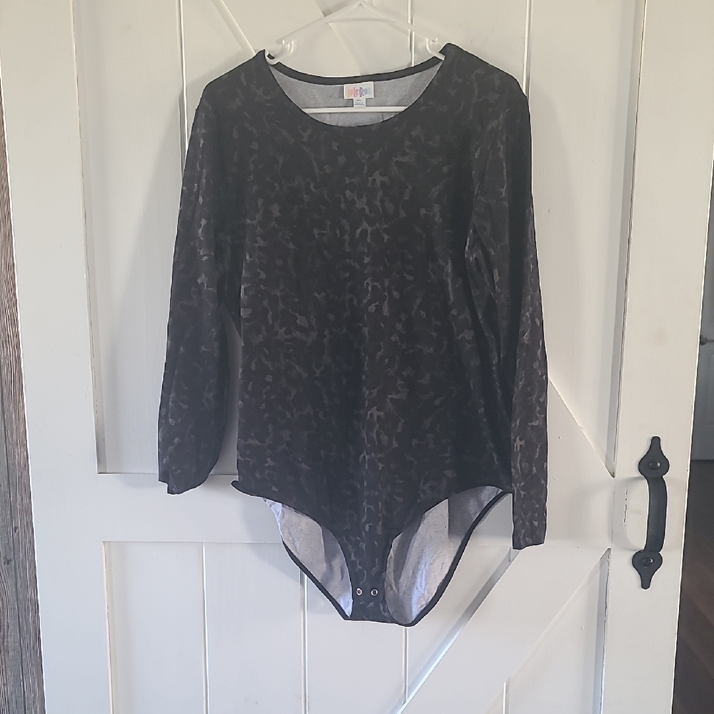 Lularoe Black and Gray Leopard Nova Long Sleeve Bodysuit